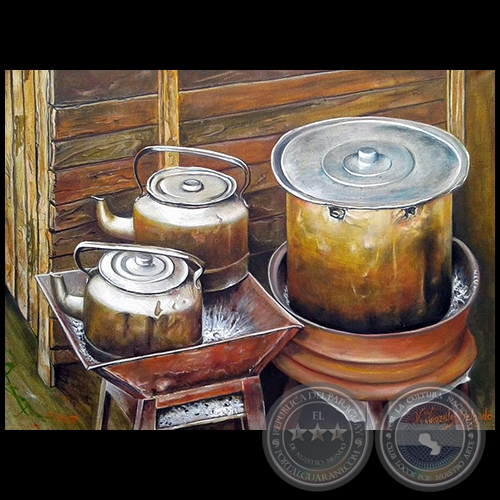 Cocinando en brasero - Pintura al óleo - Obra de Vicente González Delgado